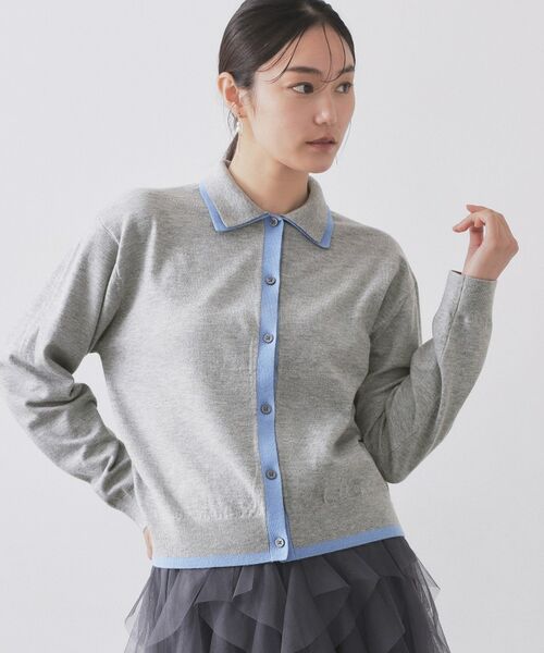 OPAQUE.CLIP / オペーク ドット クリップ ニット・セーター | ダブルカラーポロ衿配色ニット【洗濯機OK】（グレー(512)）