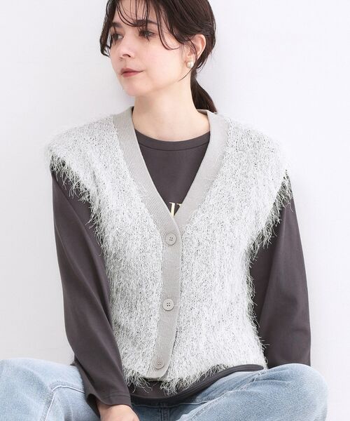 OPAQUE.CLIP / オペーク ドット クリップ ニット・セーター | フリンジニットベスト【洗濯機OK】（ライトグレー(011)）