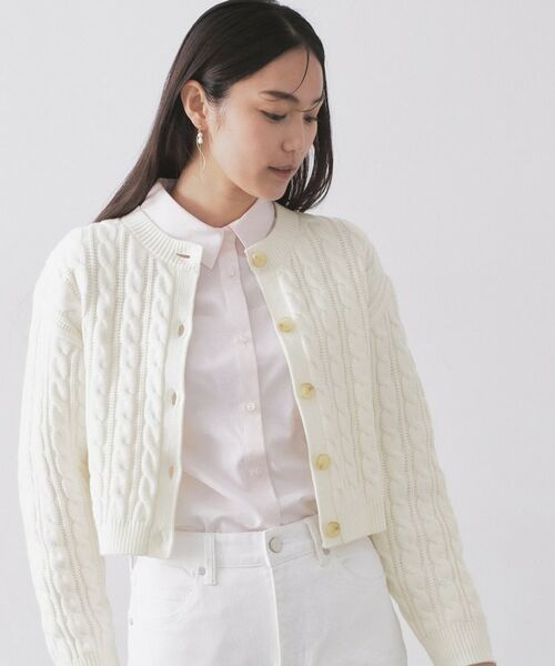 OPAQUE.CLIP / オペーク ドット クリップ カーディガン・ボレロ | ケーブルミドルゲージニットカーディガン【洗濯機OK】（ホワイト(001)）
