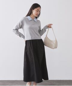 OPAQUE.CLIP / オペーク ドット クリップ ロング・マキシ丈ワンピース | ダブルポロ衿ニットドッキングワンピース【洗濯機OK】