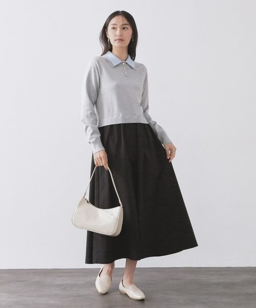 OPAQUE.CLIP / オペーク ドット クリップ ロング・マキシ丈ワンピース | ダブルポロ衿ニットドッキングワンピース【洗濯機OK】 | 詳細1