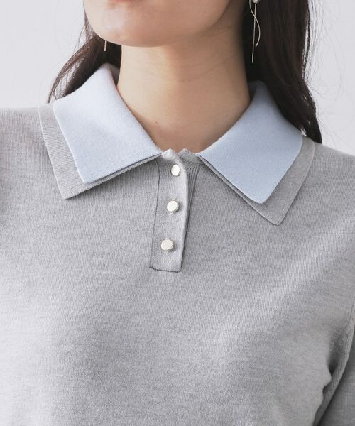 OPAQUE.CLIP / オペーク ドット クリップ ロング・マキシ丈ワンピース | ダブルポロ衿ニットドッキングワンピース【洗濯機OK】 | 詳細12