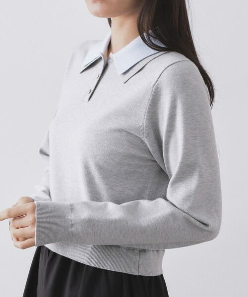 OPAQUE.CLIP / オペーク ドット クリップ ロング・マキシ丈ワンピース | ダブルポロ衿ニットドッキングワンピース【洗濯機OK】 | 詳細13