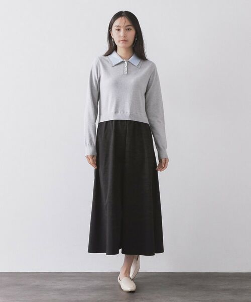 OPAQUE.CLIP / オペーク ドット クリップ ロング・マキシ丈ワンピース | ダブルポロ衿ニットドッキングワンピース【洗濯機OK】 | 詳細9