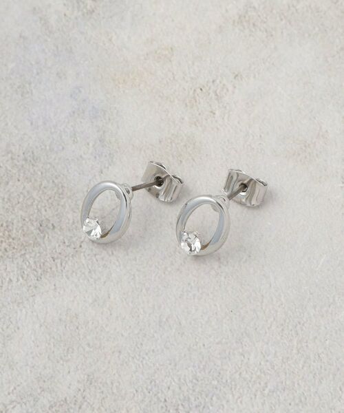 OPAQUE.CLIP / オペーク ドット クリップ ピアス・イヤリング | オーバルメタル×ビジューミニピアス（シルバー(006)）