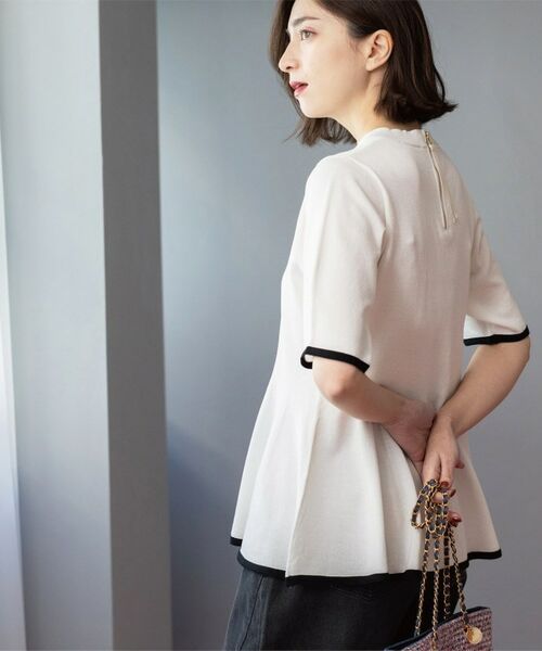 OPAQUE.CLIP / オペーク ドット クリップ ニット・セーター | 配色ライン ペプラムニット(ホワイト(501))