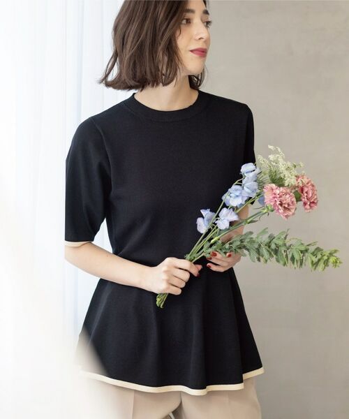 OPAQUE.CLIP / オペーク ドット クリップ ニット・セーター | 配色ライン ペプラムニット(ブラック(519))