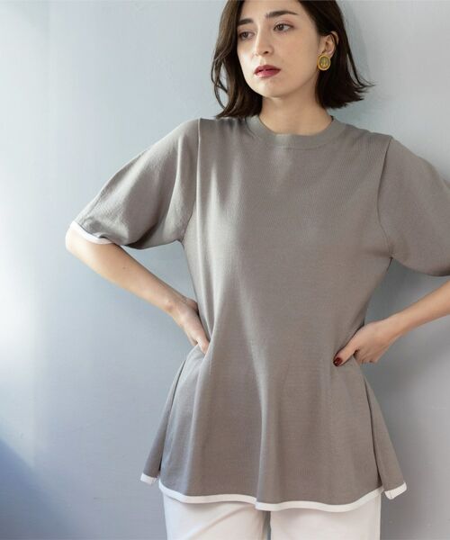 OPAQUE.CLIP / オペーク ドット クリップ ニット・セーター | 配色ライン ペプラムニット(グレー(512))