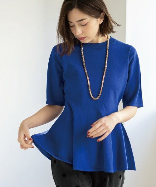 OPAQUE.CLIP / オペーク ドット クリップ ニット・セーター | 配色ライン ペプラムニット(ブルー(093))