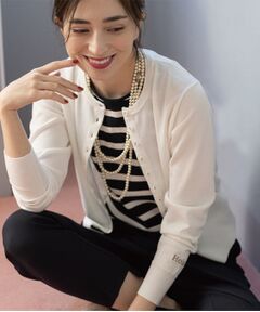 多ボタン 袖口刺繍クルーネックカーディガン