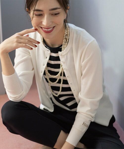 OPAQUE.CLIP / オペーク ドット クリップ カーディガン・ボレロ | 多ボタン 袖口刺繍クルーネックカーディガン(ホワイト(001))