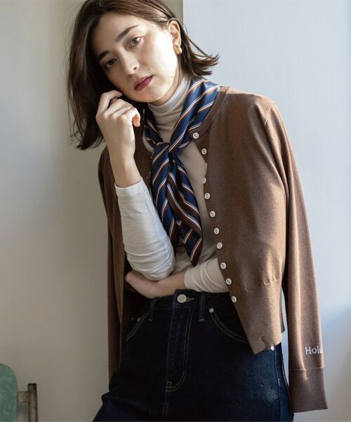 OPAQUE.CLIP / オペーク ドット クリップ カーディガン・ボレロ | 多ボタン 袖口刺繍クルーネックカーディガン(ブラウン(043))