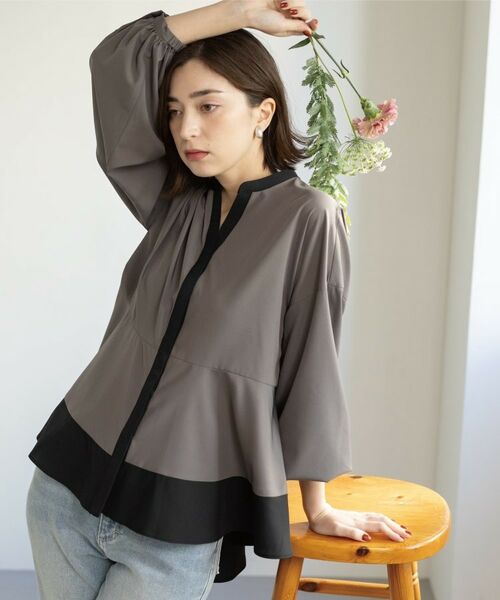 OPAQUE.CLIP / オペーク ドット クリップ シャツ・ブラウス | バイカラーアソート ペプラム前あきブラウス | 詳細15