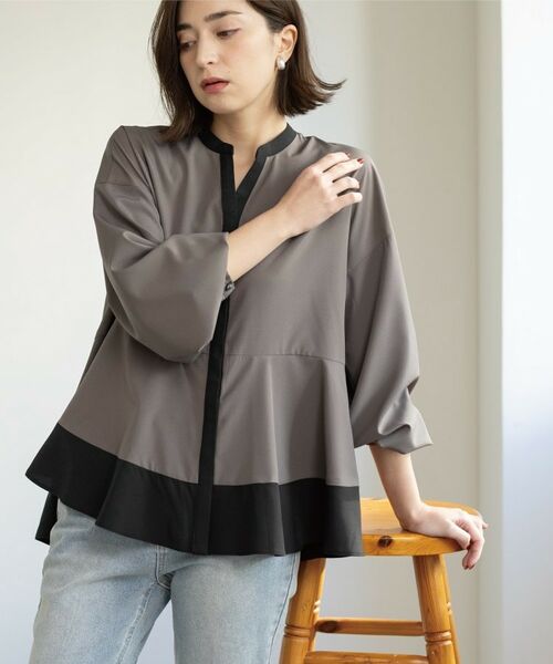 OPAQUE.CLIP / オペーク ドット クリップ シャツ・ブラウス | バイカラーアソート ペプラム前あきブラウス | 詳細17