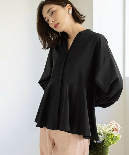 OPAQUE.CLIP / オペーク ドット クリップ シャツ・ブラウス | バイカラーアソート ペプラム前あきブラウス（ブラック(019)）