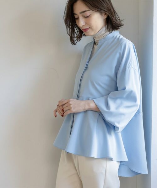 OPAQUE.CLIP / オペーク ドット クリップ シャツ・ブラウス | バイカラーアソート ペプラム前あきブラウス（サックスブルー(090)）