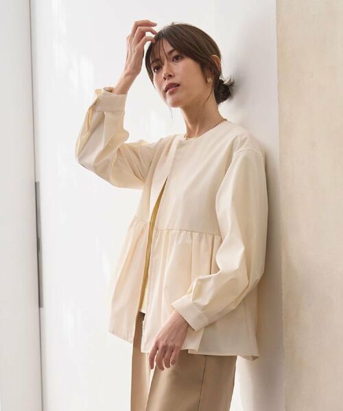 OPAQUE.CLIP / オペーク ドット クリップ レザーブルゾン・ジャケット | 撥水ノーカラーペプラムブルゾン【洗濯機OK/抗ピル】 | 詳細22