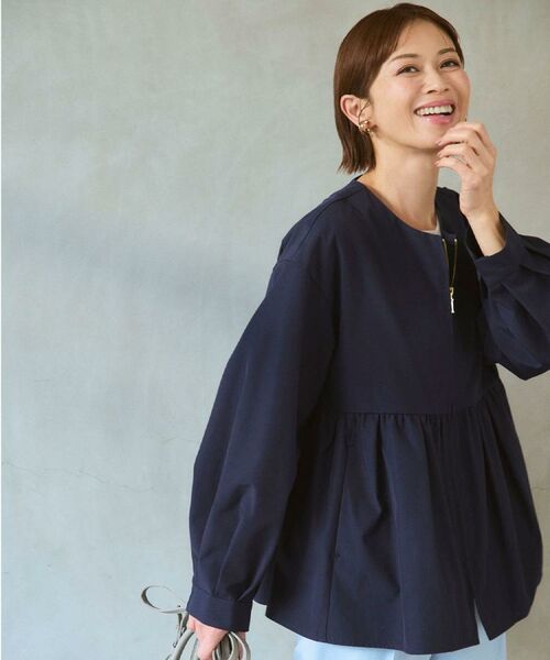 OPAQUE.CLIP / オペーク ドット クリップ レザーブルゾン・ジャケット | 撥水ノーカラーペプラムブルゾン【洗濯機OK/抗ピル】 | 詳細23