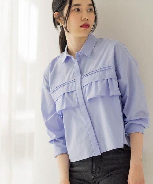 OPAQUE.CLIP / オペーク ドット クリップ シャツ・ブラウス | タックフリルシャツ【洗濯機OK】（ブルー(091)）