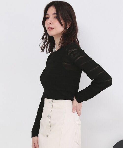 OPAQUE.CLIP / オペーク ドット クリップ ニット・セーター | シアーボーダーリブニット【洗濯機OK】 | 詳細5