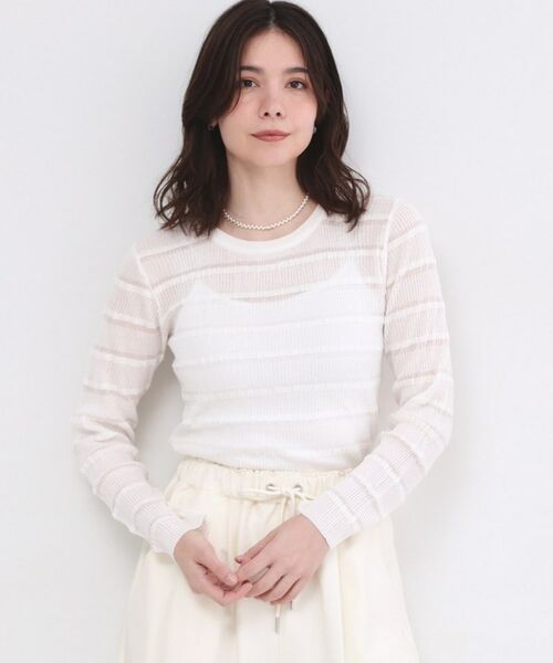 OPAQUE.CLIP / オペーク ドット クリップ ニット・セーター | シアーボーダーリブニット【洗濯機OK】（オフホワイト(003)）