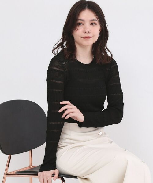 OPAQUE.CLIP / オペーク ドット クリップ ニット・セーター | シアーボーダーリブニット【洗濯機OK】（ブラック(019)）