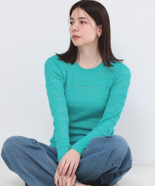 OPAQUE.CLIP / オペーク ドット クリップ ニット・セーター | シアーボーダーリブニット【洗濯機OK】（ブルー(092)）