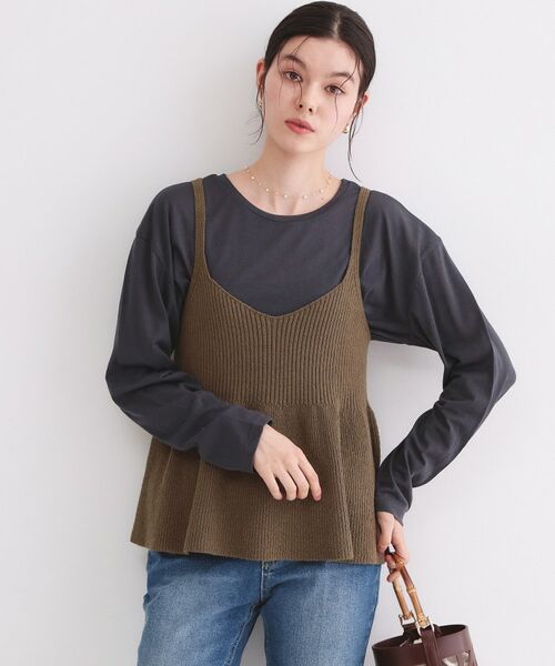 OPAQUE.CLIP / オペーク ドット クリップ キャミソール・チューブトップ | ニットペプラムキャミソール【洗濯機OK】（モカブラウン(042)）