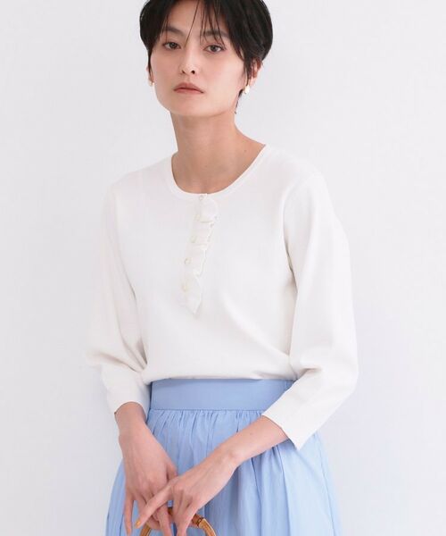 OPAQUE.CLIP / オペーク ドット クリップ ニット・セーター | フリルヘンリーネックニット【洗濯機OK/抗ピル】（ホワイト(001)）