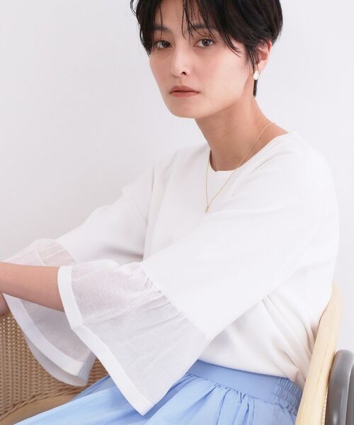 OPAQUE.CLIP / オペーク ドット クリップ ニット・セーター | シアーフレアスリーブニット【洗濯機OK/抗ピル】（ホワイト(001)）