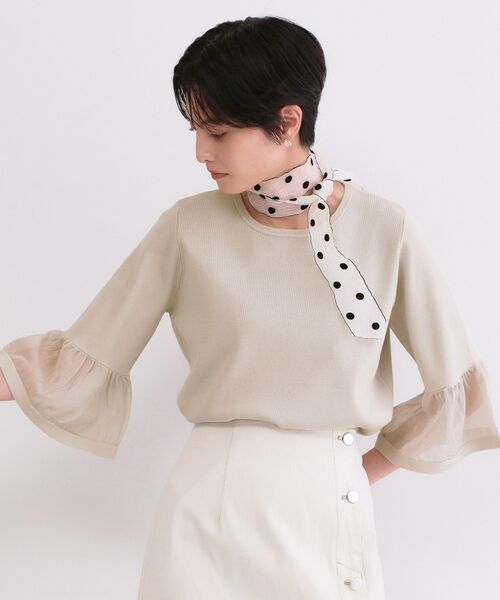 OPAQUE.CLIP / オペーク ドット クリップ ニット・セーター | シアーフレアスリーブニット【洗濯機OK/抗ピル】（ライトグレー(011)）