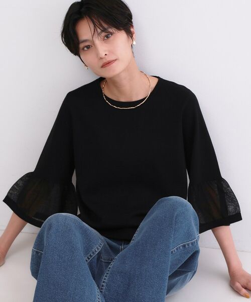 OPAQUE.CLIP / オペーク ドット クリップ ニット・セーター | シアーフレアスリーブニット【洗濯機OK/抗ピル】（ブラック(019)）