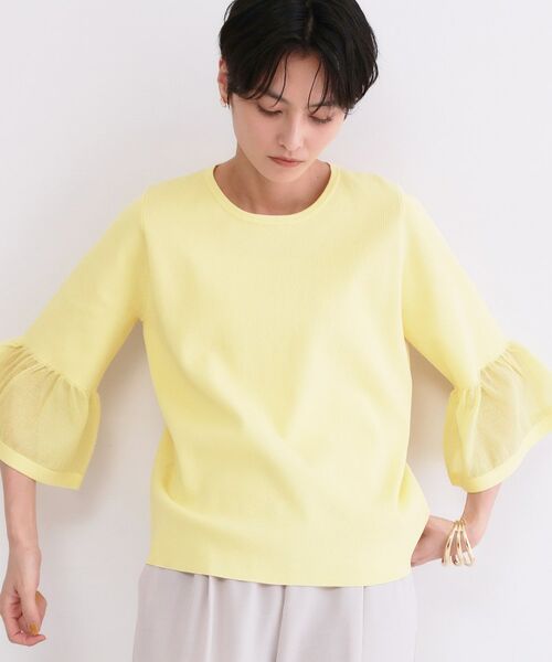 OPAQUE.CLIP / オペーク ドット クリップ ニット・セーター | シアーフレアスリーブニット【洗濯機OK/抗ピル】（イエロー(031)）