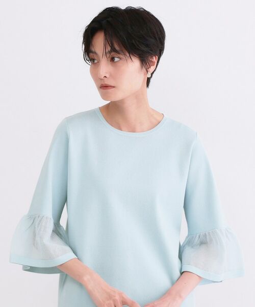 OPAQUE.CLIP / オペーク ドット クリップ ニット・セーター | シアーフレアスリーブニット【洗濯機OK/抗ピル】（ブルー(091)）