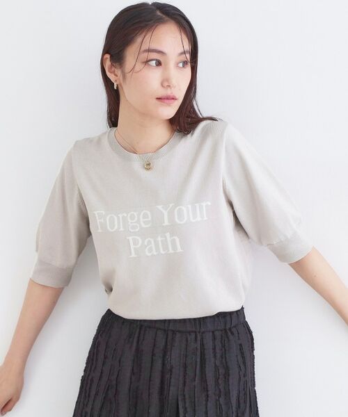 OPAQUE.CLIP / オペーク ドット クリップ ニット・セーター | ロゴジャカードニット【洗濯機OK】（ライトグレー(011)）