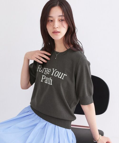 OPAQUE.CLIP / オペーク ドット クリップ ニット・セーター | ロゴジャカードニット【洗濯機OK】（チャコールグレー(014)）