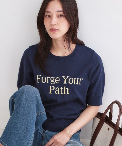 OPAQUE.CLIP / オペーク ドット クリップ ニット・セーター | ロゴジャカードニット【洗濯機OK】（ネイビー(094)）