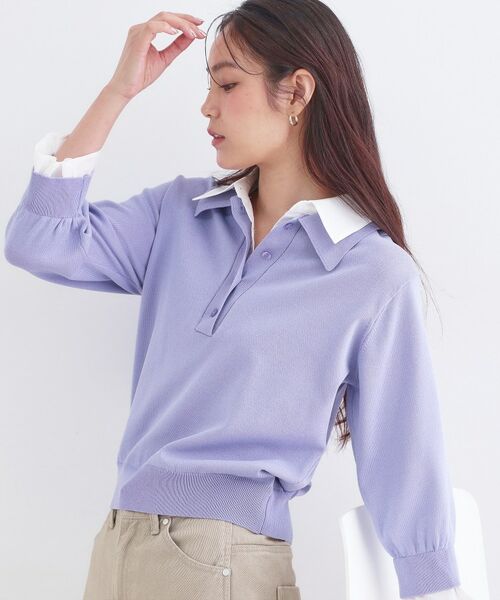 OPAQUE.CLIP / オペーク ドット クリップ ニット・セーター | シャツレイヤード風ポロニット【洗濯機OK】 | 詳細9