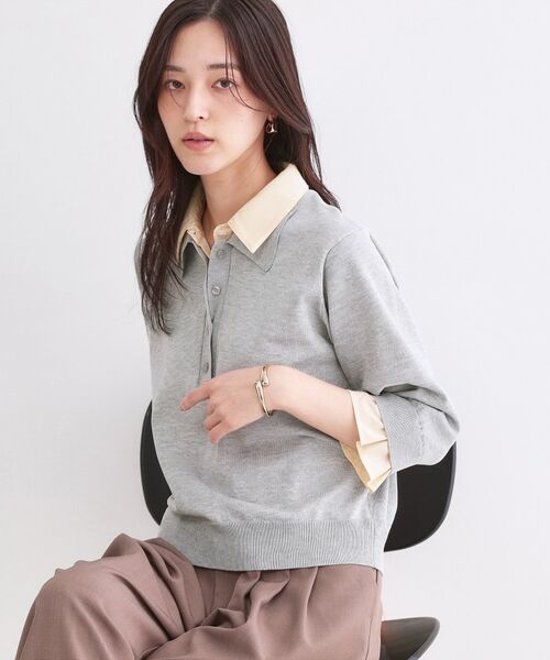 OPAQUE.CLIP / オペーク ドット クリップ ニット・セーター | シャツレイヤード風ポロニット【洗濯機OK】（グレー(012)）