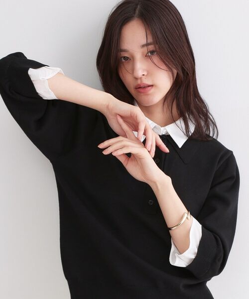 OPAQUE.CLIP / オペーク ドット クリップ ニット・セーター | シャツレイヤード風ポロニット【洗濯機OK】（ブラック(019)）