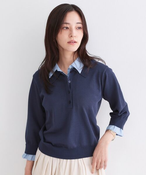 OPAQUE.CLIP / オペーク ドット クリップ ニット・セーター | シャツレイヤード風ポロニット【洗濯機OK】（ネイビー(094)）