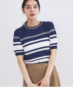 OPAQUE.CLIP / オペーク ドット クリップ ニット・セーター | ランダムボーダーハーフスリーブニット【洗濯機OK】