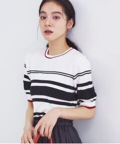 OPAQUE.CLIP / オペーク ドット クリップ ニット・セーター | ランダムボーダーハーフスリーブニット【洗濯機OK】