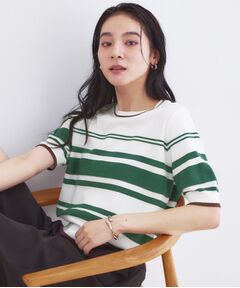 OPAQUE.CLIP / オペーク ドット クリップ ニット・セーター | ランダムボーダーハーフスリーブニット【洗濯機OK】