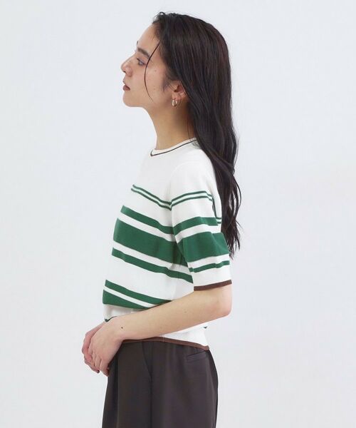 OPAQUE.CLIP / オペーク ドット クリップ ニット・セーター | ランダムボーダーハーフスリーブニット【洗濯機OK】 | 詳細14