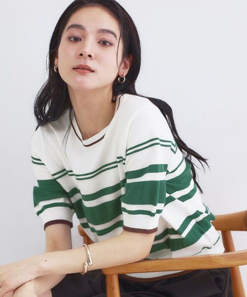 OPAQUE.CLIP / オペーク ドット クリップ ニット・セーター | ランダムボーダーハーフスリーブニット【洗濯機OK】 | 詳細5