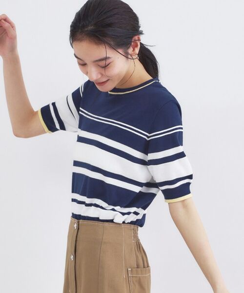 OPAQUE.CLIP / オペーク ドット クリップ ニット・セーター | ランダムボーダーハーフスリーブニット【洗濯機OK】 | 詳細9