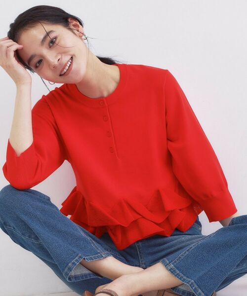 OPAQUE.CLIP / オペーク ドット クリップ ニット・セーター | 裾フリルヘンリーネックニット【洗濯機OK】（レッド(062)）