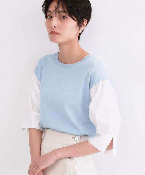 OPAQUE.CLIP / オペーク ドット クリップ ニット・セーター | ボリュームスリーブドッキングニット(ブルー(591))