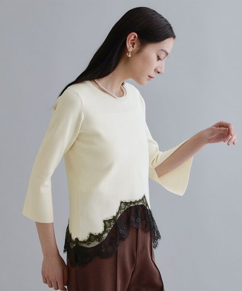 OPAQUE.CLIP / オペーク ドット クリップ ニット・セーター | 【es】裾イレギュラーヘムレースニット【洗濯機OK】 | 詳細1